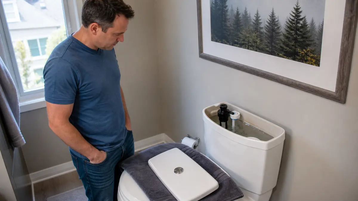 Running toilet tank with water continuing to move after a flush